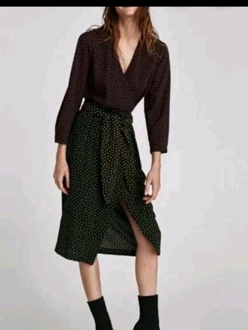 ZARA Woman Mixed Polka Dot Long Dress – Satin Feel ✨